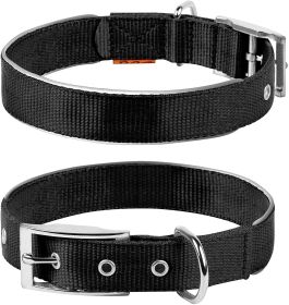 Black Nylon Reflective Dog Adjustable Dog with Metal Buckle Heavy Duty M Size 15-18 inch Neck